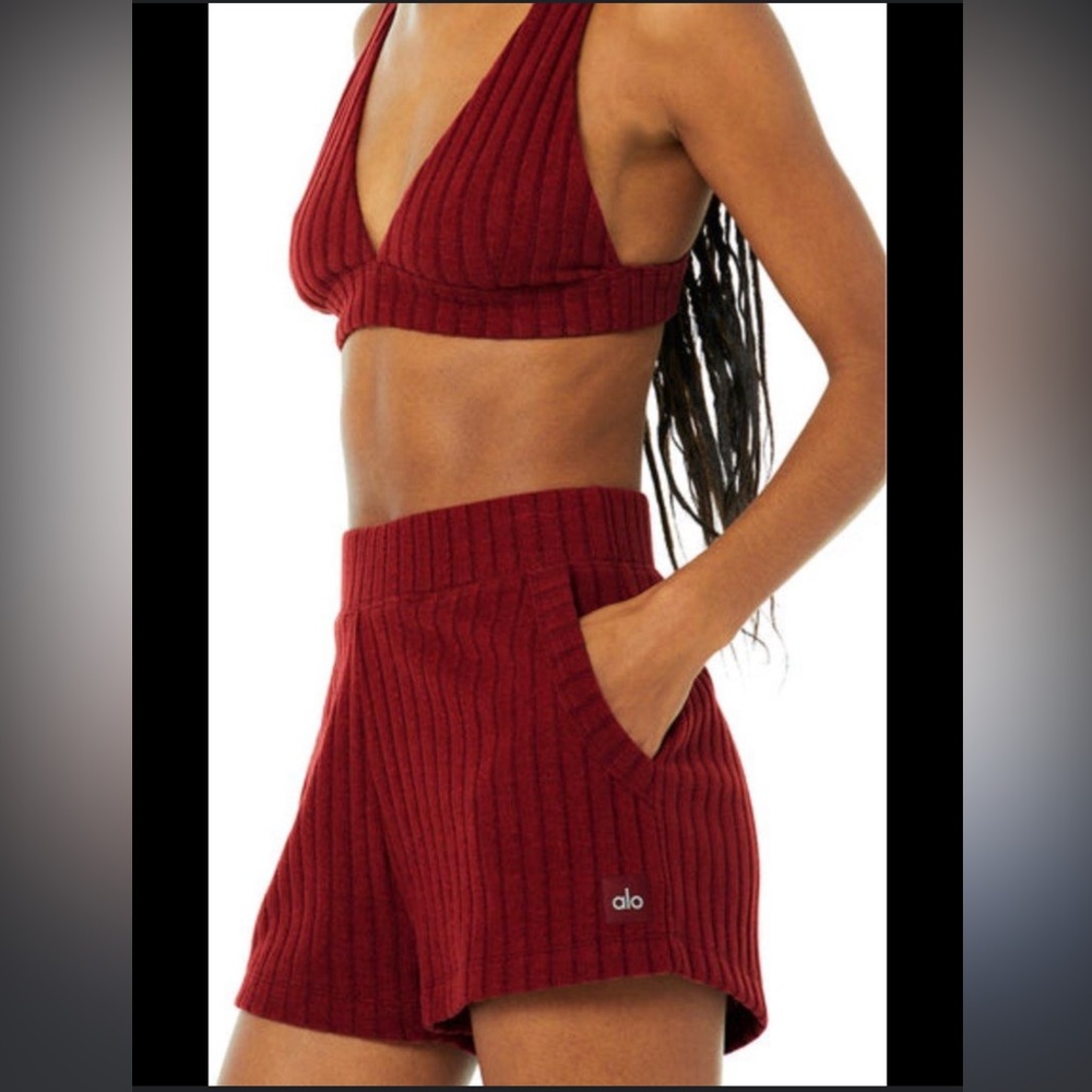 ALO Yoga Ribbed Intimates Set in Deep Red